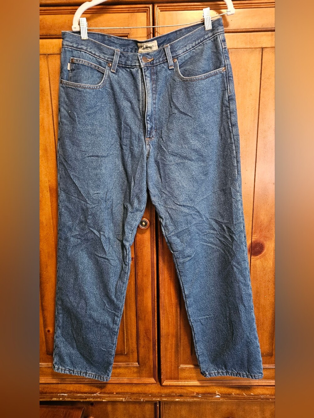 L.L. Bean Double L Classic Fit Fleece Lined Straight Leg Jeans Blue Denim 36x30